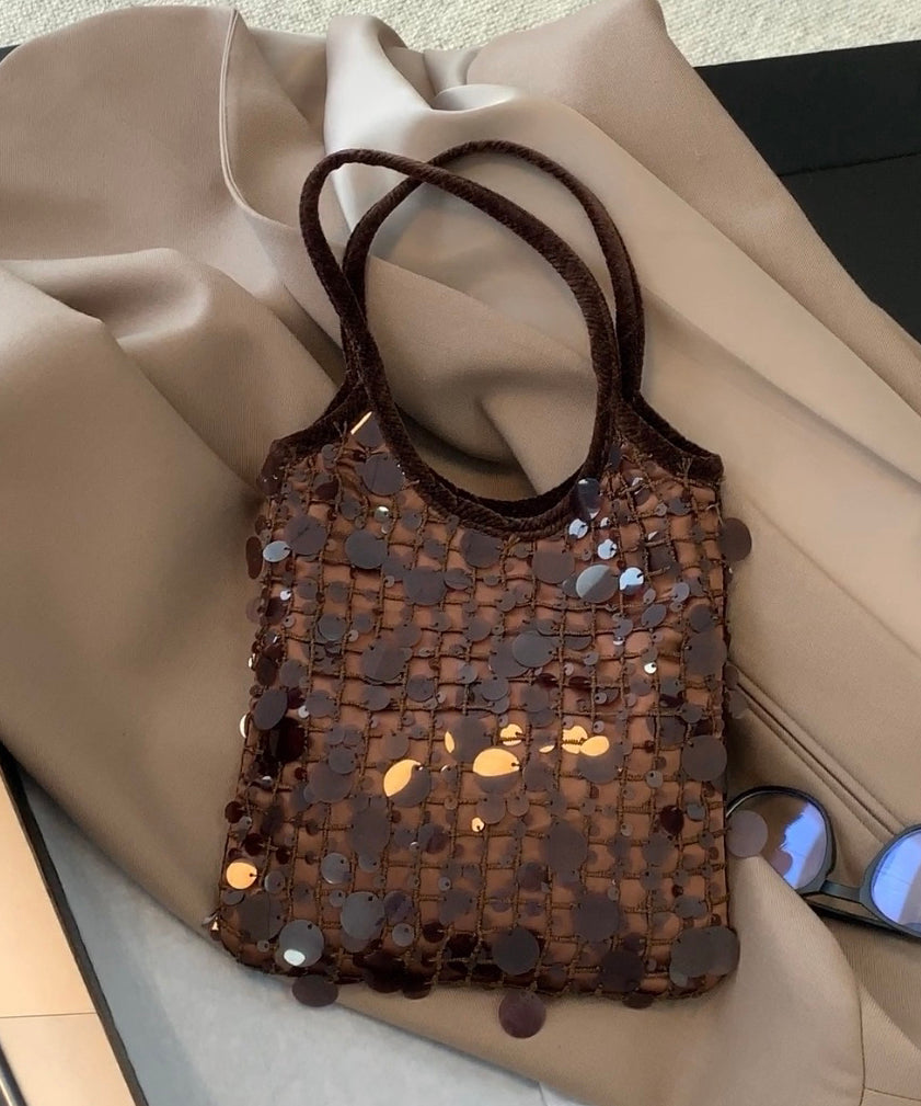 Sac fourre-tout en coton à paillettes marron pour femme - TrendAura