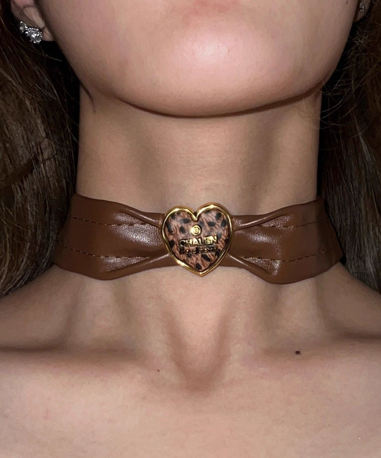 Collier ras du cou en cuir et alliage d'argent sterling marron pour femme - TrendAura