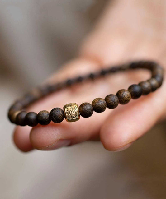 Bracelet en argent sterling marron avec perles dorées pour femme - TrendAura