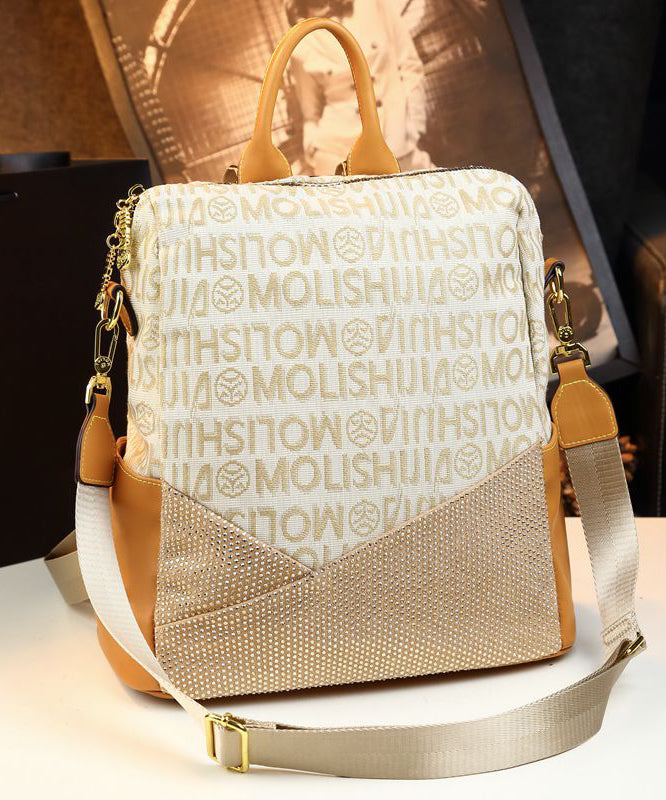 Sac à dos décontracté en cuir de veau avec motif abricot et zircon pour femme - TrendAura