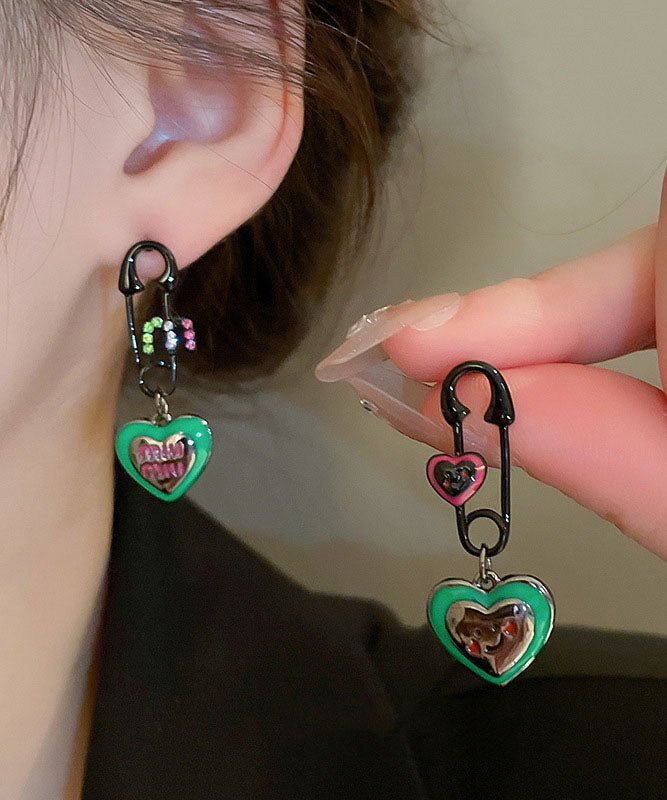 Boucles d'oreilles pendantes en alliage de zircon vert pour femme, motif graphique Love Drip Glaze - TrendAura