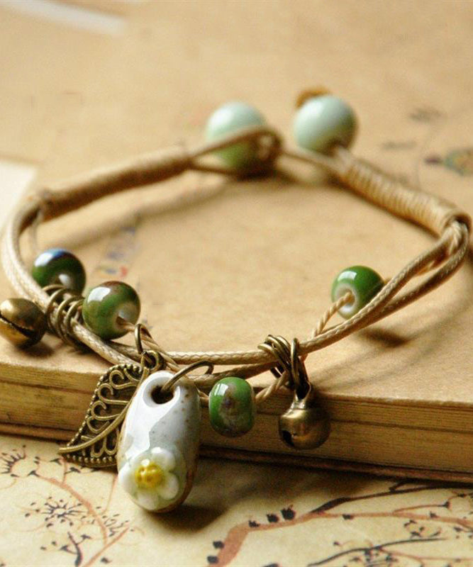 Bracelet à breloques en céramique tissée en argent sterling kaki pour femme - TrendAura