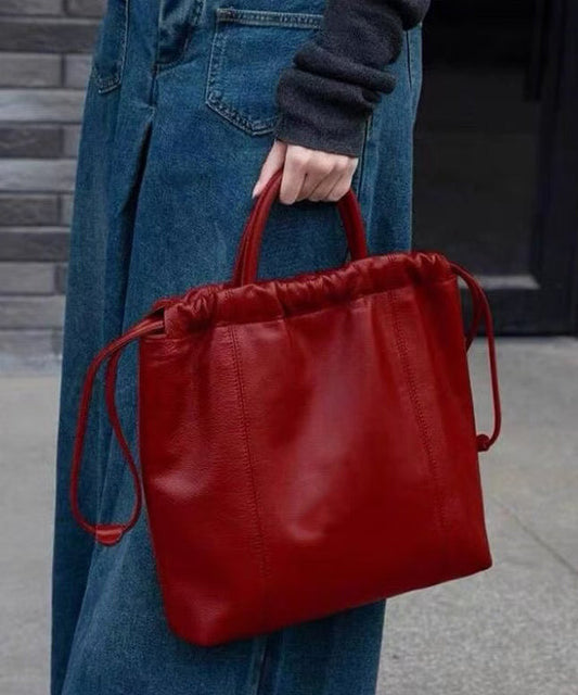 Sac à main en similicuir rouge avec cordon de serrage pour femme, grande capacité - TrendAura