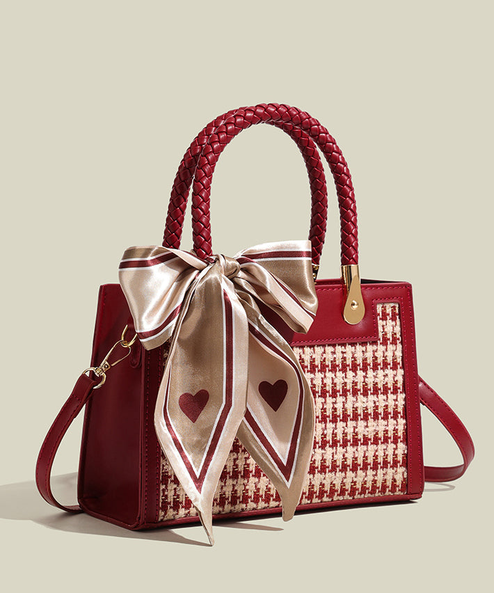 Sac fourre-tout en similicuir patchwork jacquard rouge pour femme - TrendAura