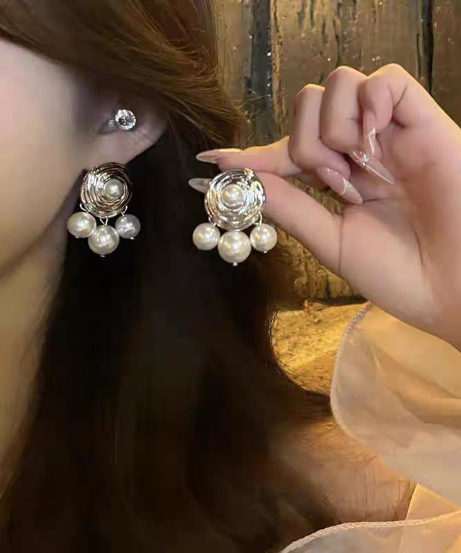 Boucles d'oreilles à tige en soie et argent sterling avec perles pour femmes - TrendAura