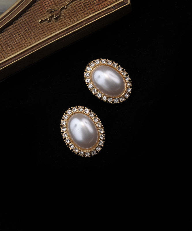 Boucles d'oreilles à tige en argent sterling blanc et perles de zircone surdorées pour femmes - TrendAura