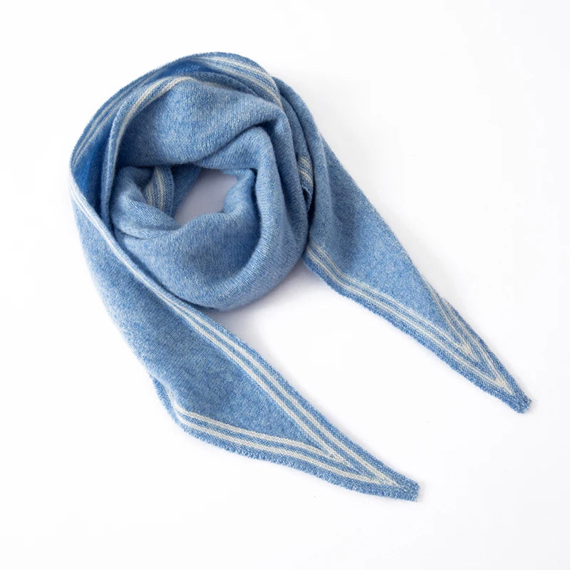 Women’s Cashmere Scarf with Contrast Stripe Trim