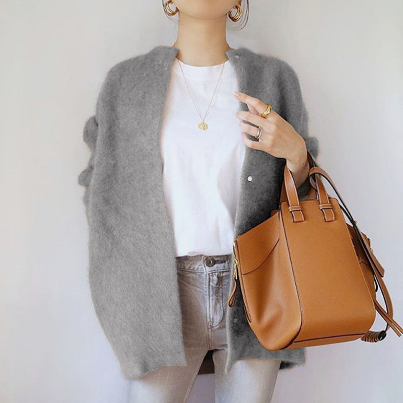 Women’s Fuzzy Knit Open Front Cardigan with Relaxed Silhouette