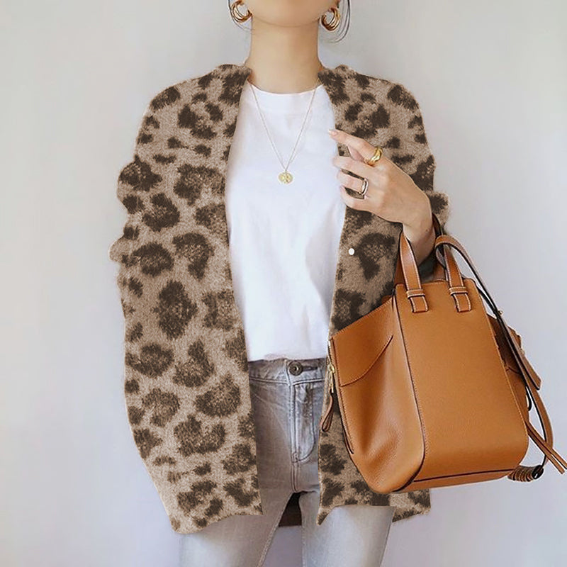 Women’s Fuzzy Knit Open Front Cardigan with Relaxed Silhouette