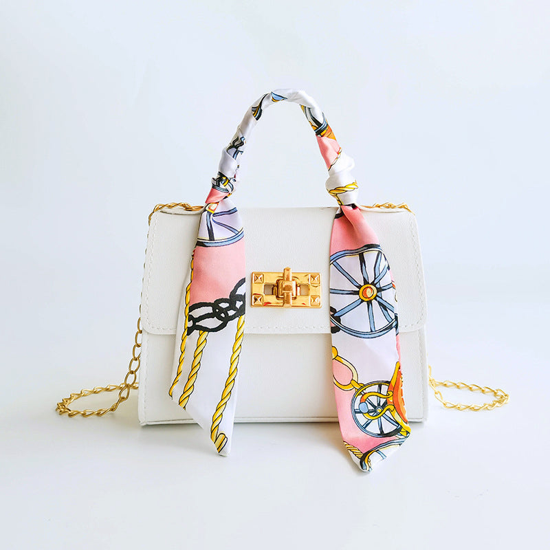 TrendAura Women's Small Flap Bag - Gold Clasp and Scarf Handle For Chic Daily and Evening Looks