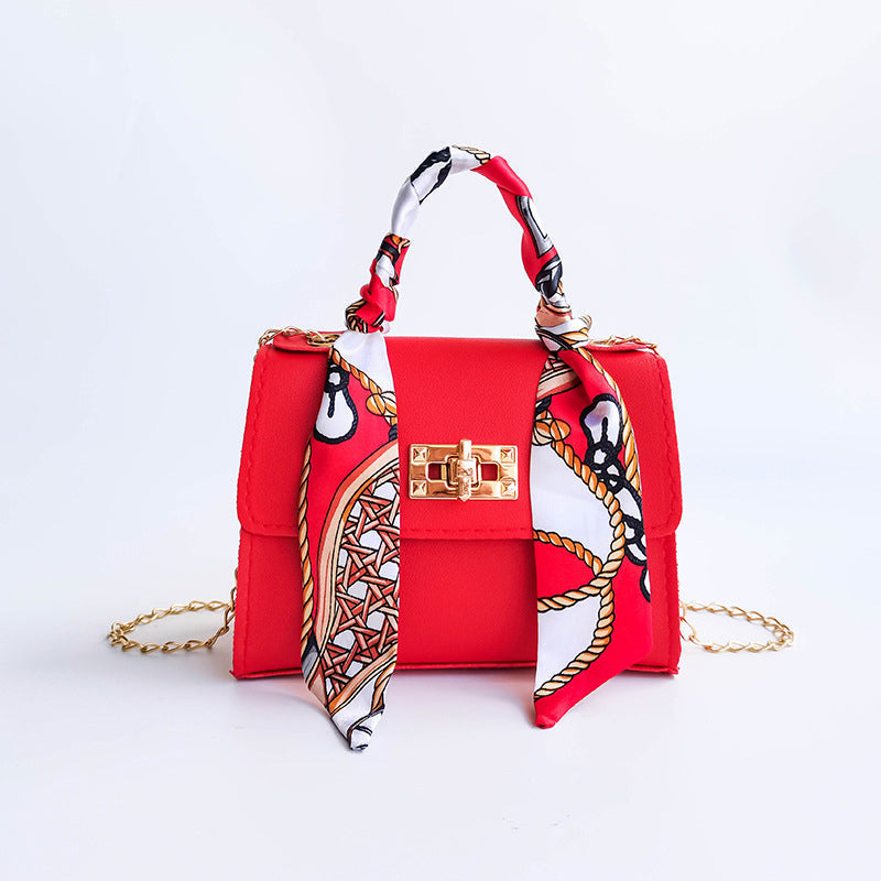 TrendAura Women's Small Flap Bag - Gold Clasp and Scarf Handle For Chic Daily and Evening Looks