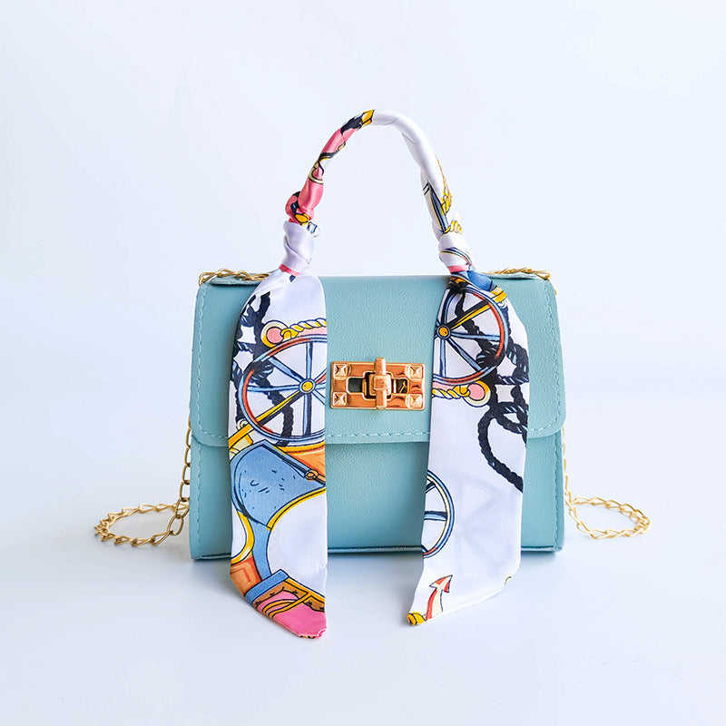 TrendAura Women's Small Flap Bag - Gold Clasp and Scarf Handle For Chic Daily and Evening Looks