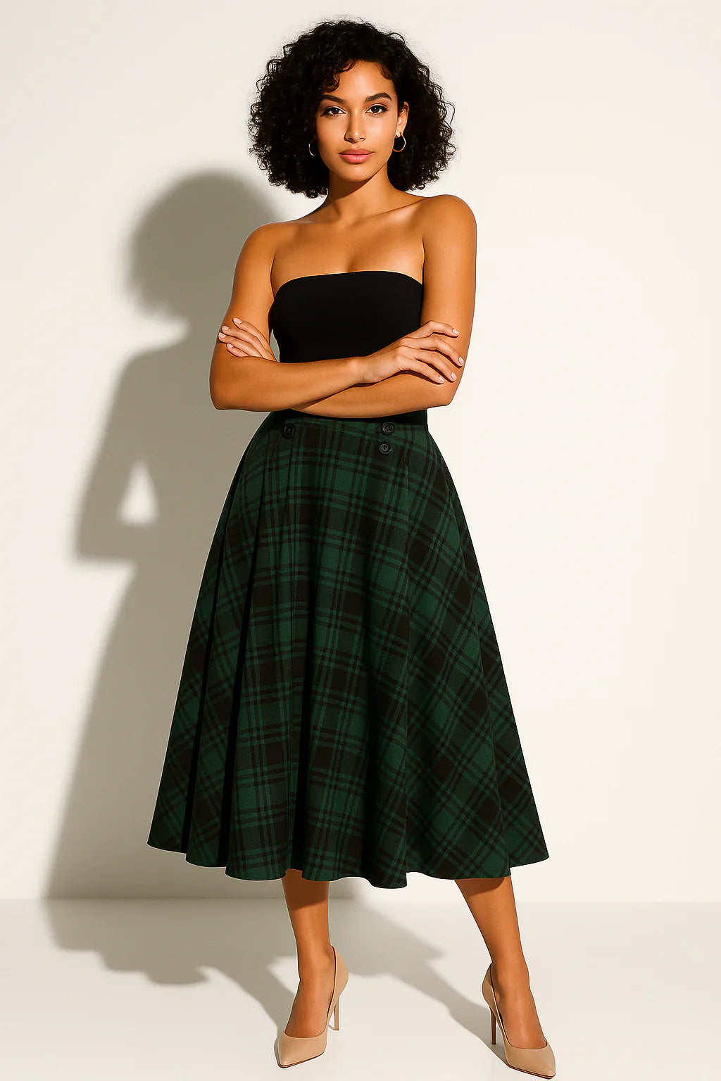 Women’s A-Line Plaid Midi Skirt