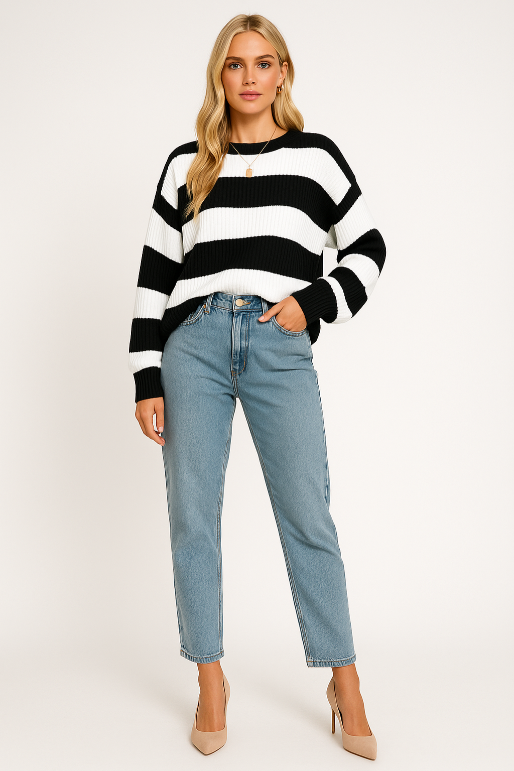 Women’s Cozy Oversized Striped Knit Sweater Pullover