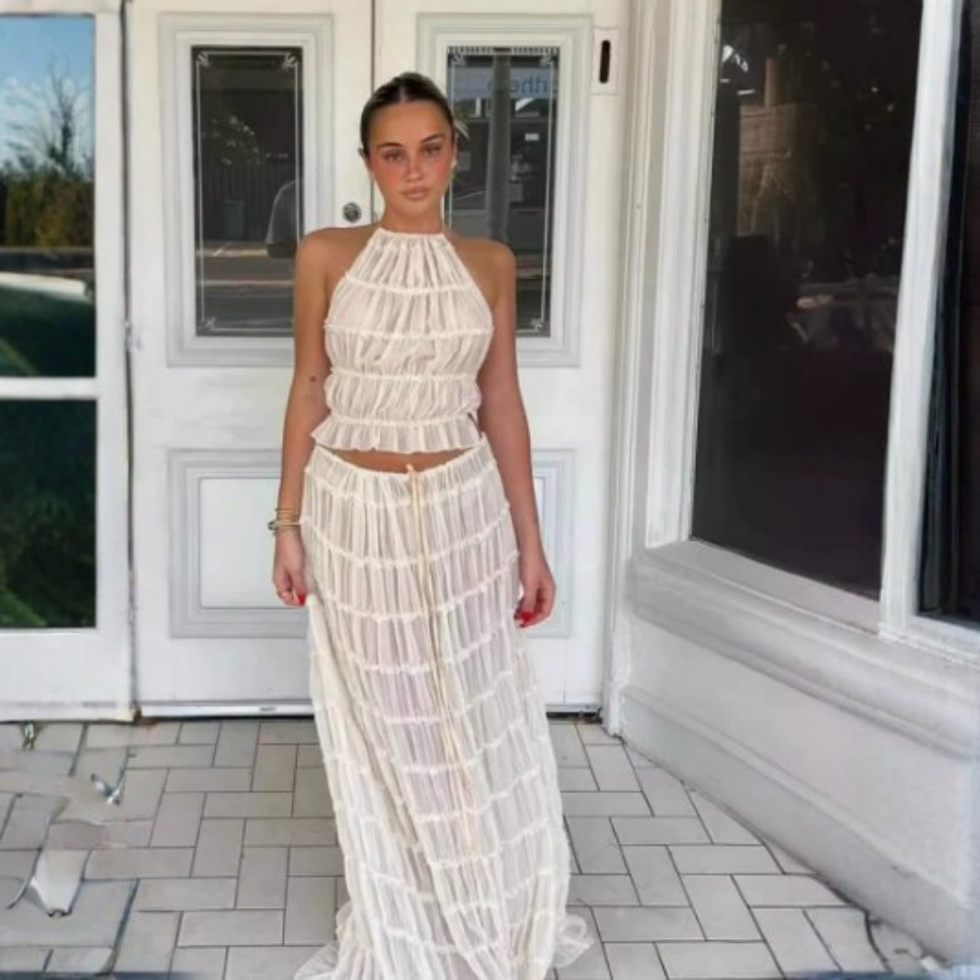 Women's Two-Piece Set with Halter Neckline and Maxi Skirt