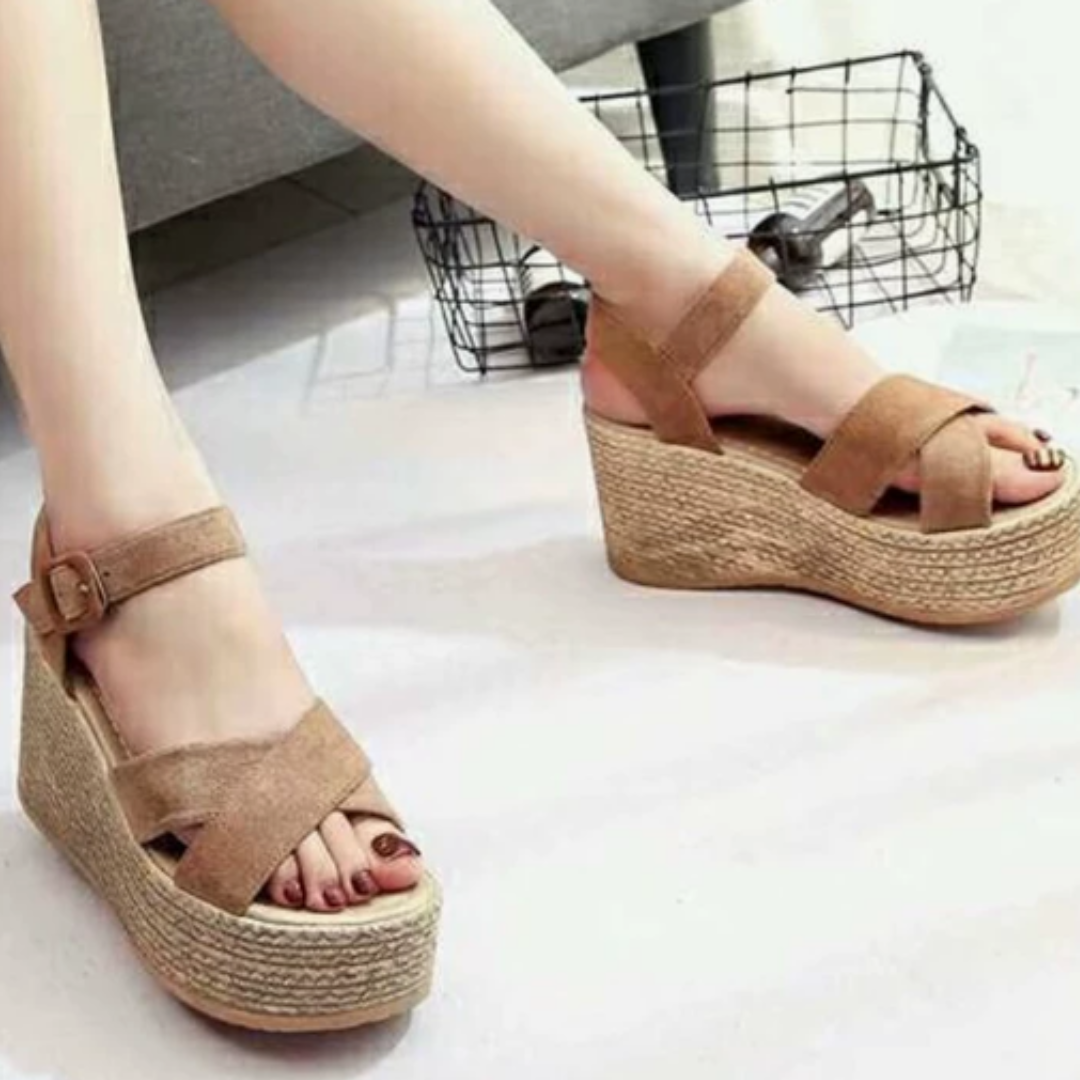 Women's Wedge Sandals with Cushioned Insole and Adjustable Strap