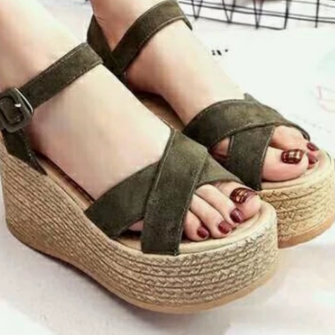 Women's Wedge Sandals with Cushioned Insole and Adjustable Strap