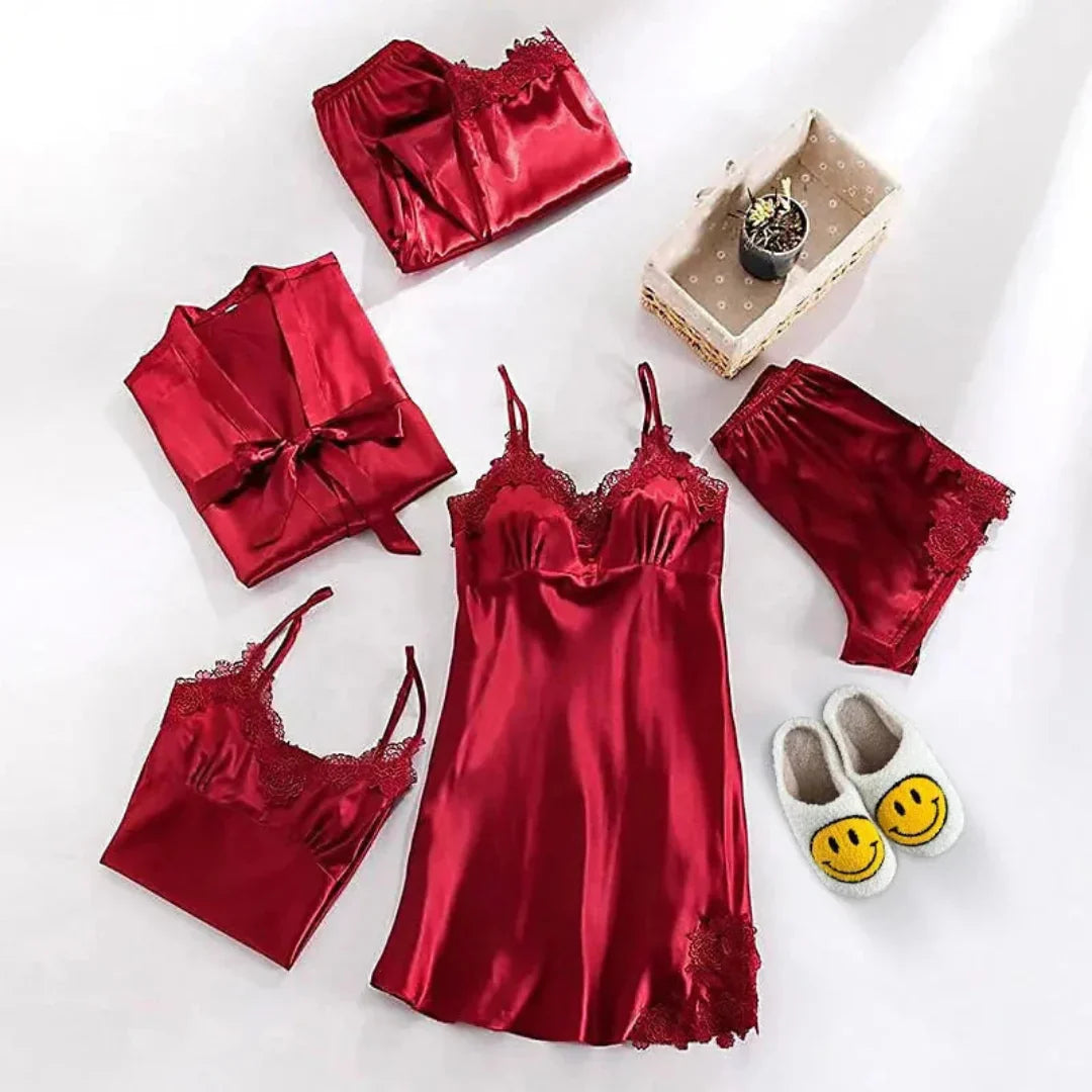 Women’s 5-Piece Satin Pajama Set