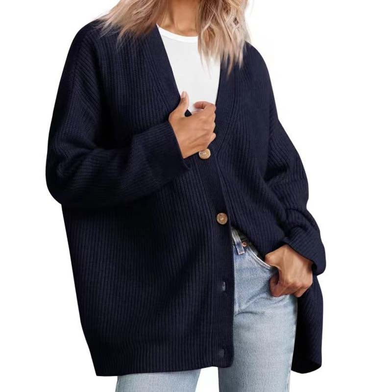 Women’s Cardigan – Oversized Fit – Ribbed Knit – Button Front – Long Sleeve Casual Layer