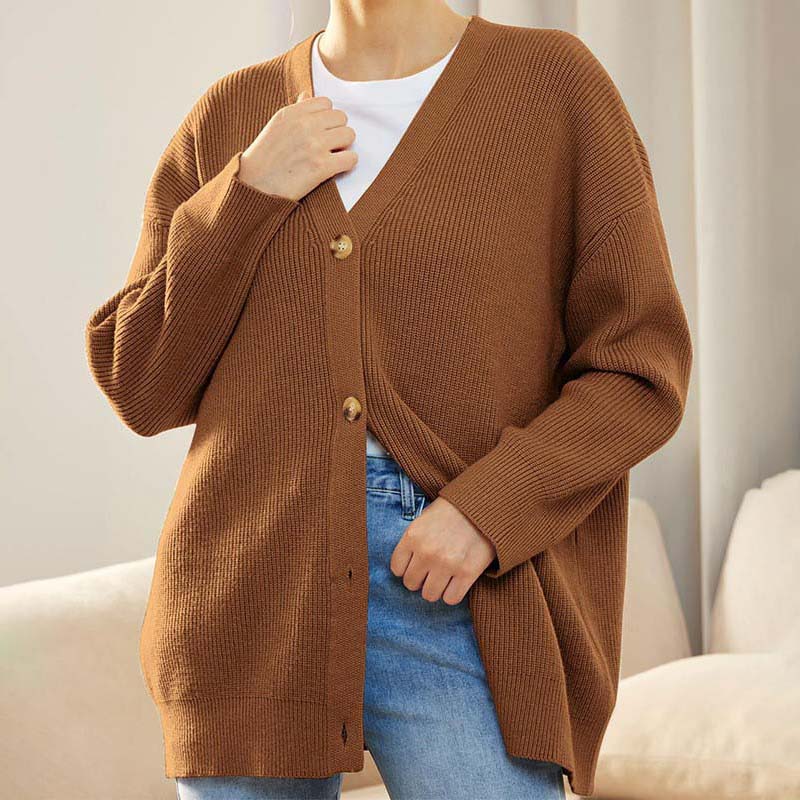 Women’s Cardigan – Oversized Fit – Ribbed Knit – Button Front – Long Sleeve Casual Layer