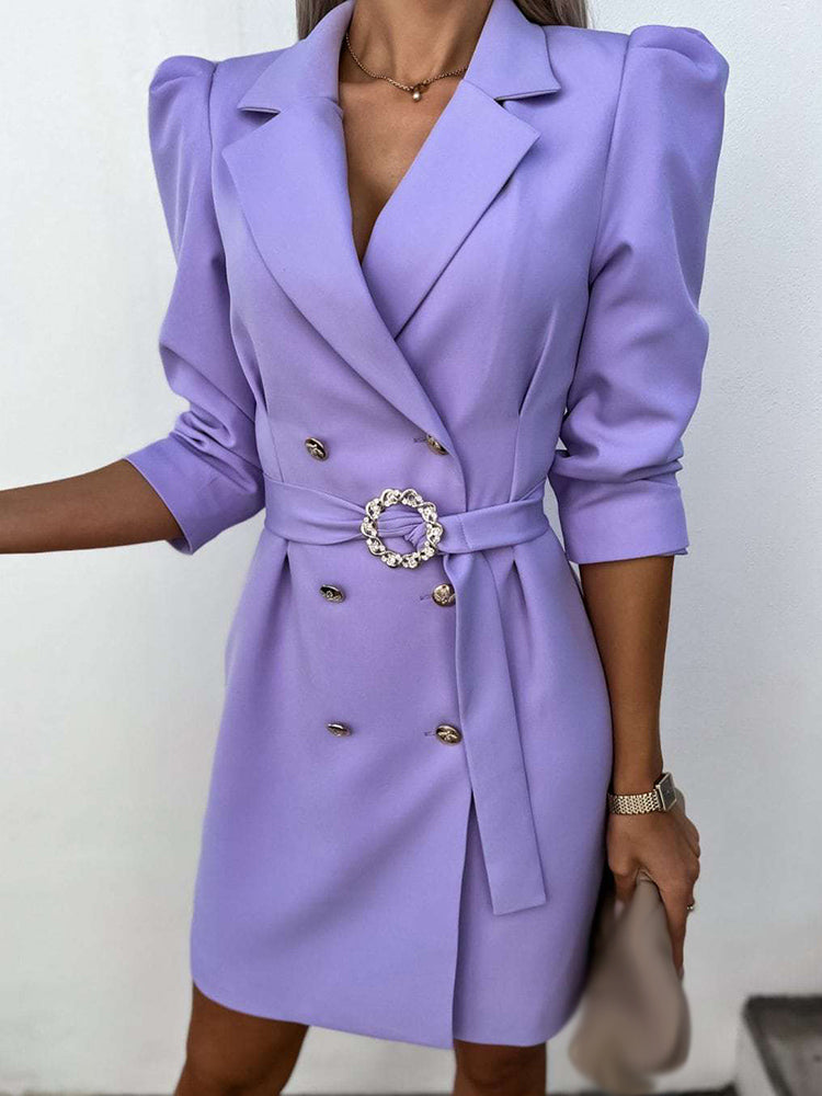 Women’s Blazer Mini Dress – Tailored Fit – Notch Lapel – Belted Waist – Formal Look