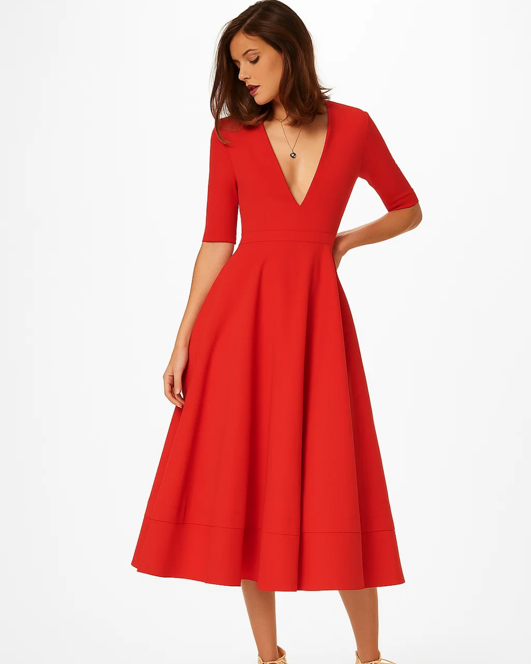 Women's Elegant Evening Midi Dress With Refined Design