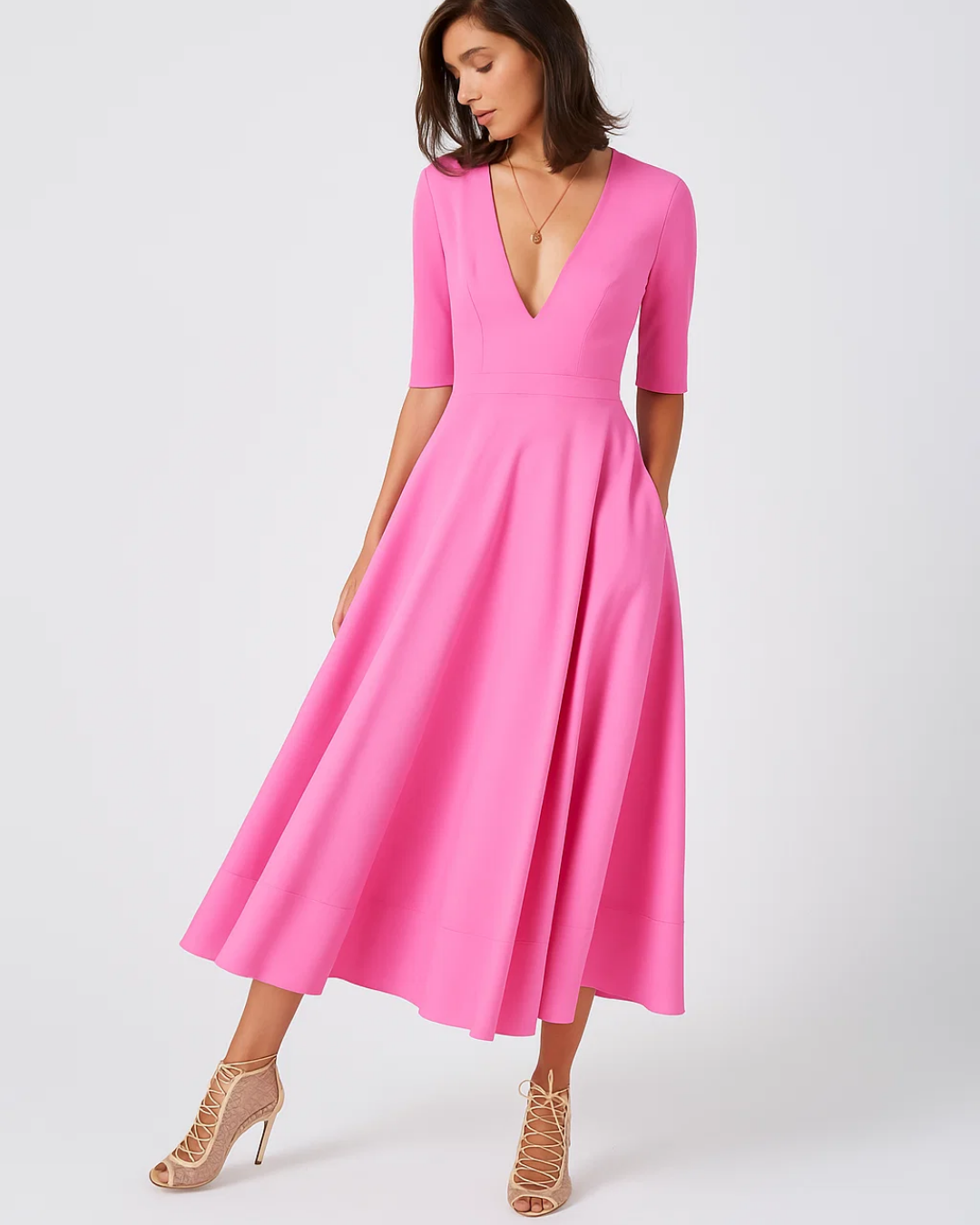 Women's Elegant Evening Midi Dress With Refined Design
