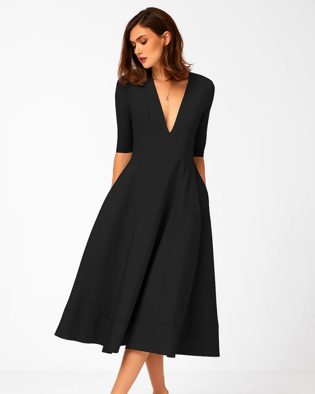 Women's Elegant Evening Midi Dress With Refined Design