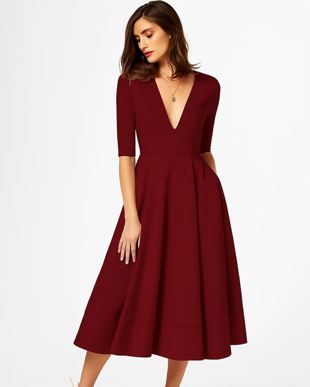 Women's Elegant Evening Midi Dress With Refined Design