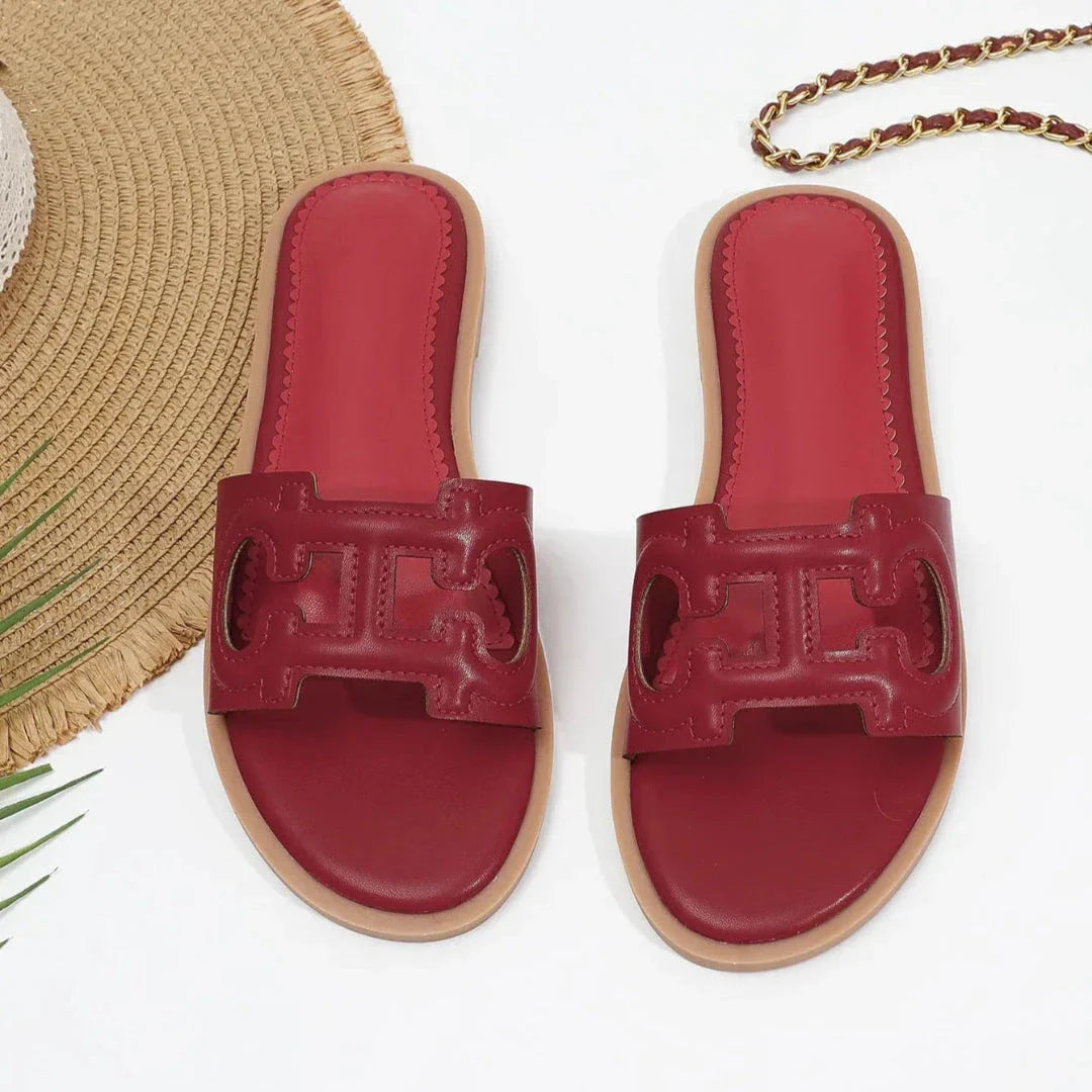 Celine Cut-Out Faux Leather Slides