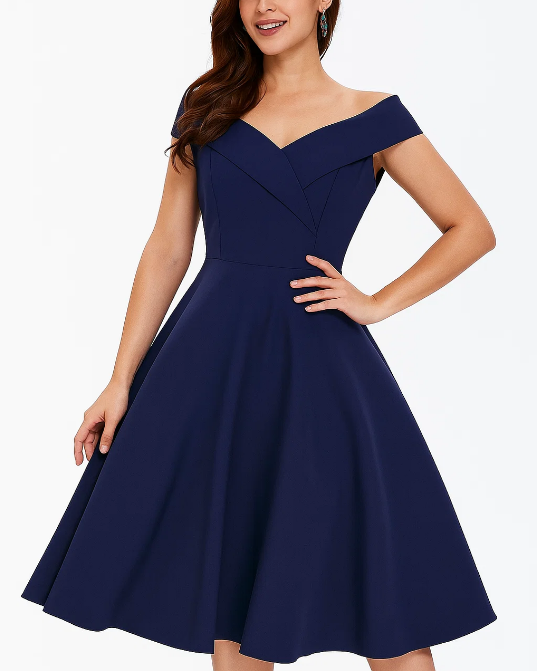 Women's Off-Shoulder Vintage A-Line Midi Dress