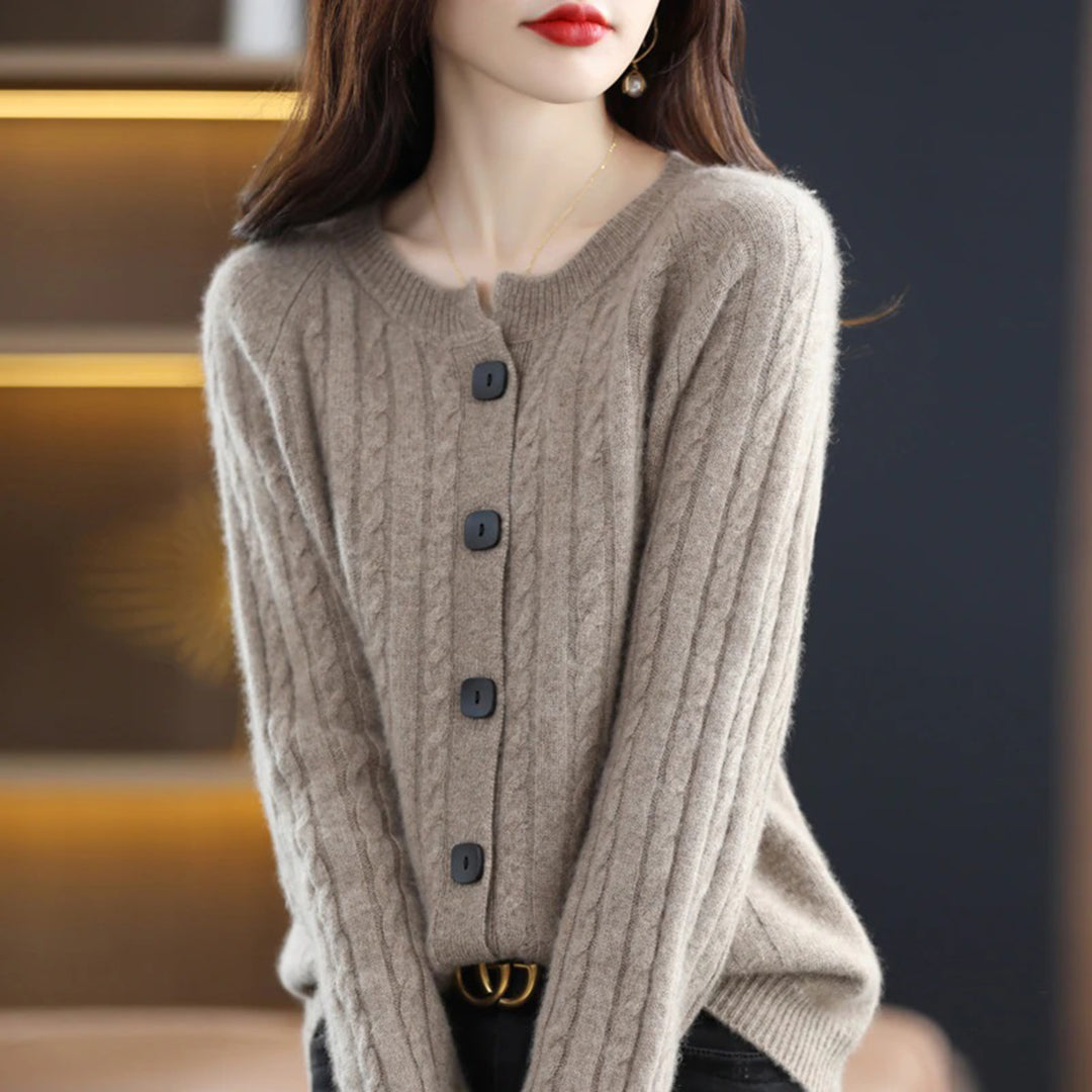 Women’s Cardigan Sweatshirts – Wool Knit – Relaxed Fit – Cable Knit – Button Front