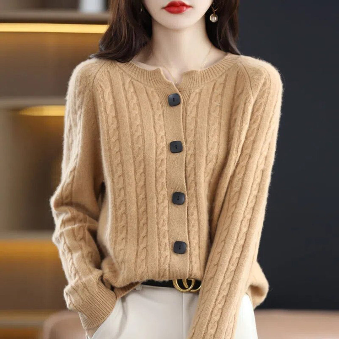 Women’s Cardigan Sweatshirts – Wool Knit – Relaxed Fit – Cable Knit – Button Front