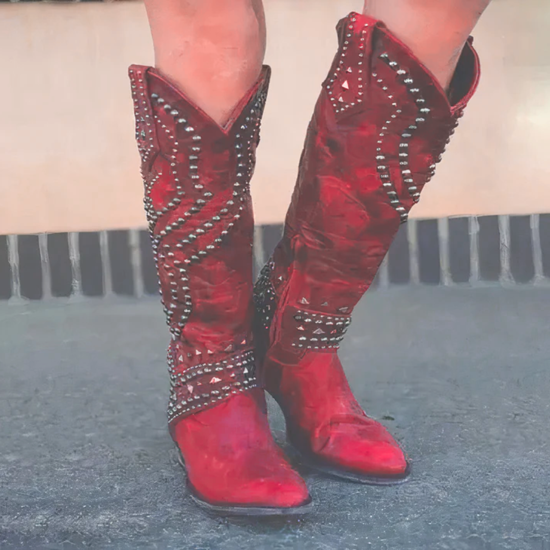 Women's boots with studs up to the knee | block heel
