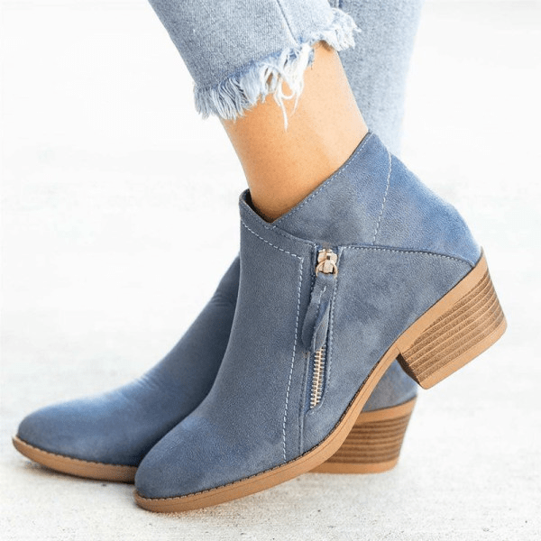 Women’s Ankle Boots with Side-Zip Closure and Low Heel - TrendAura