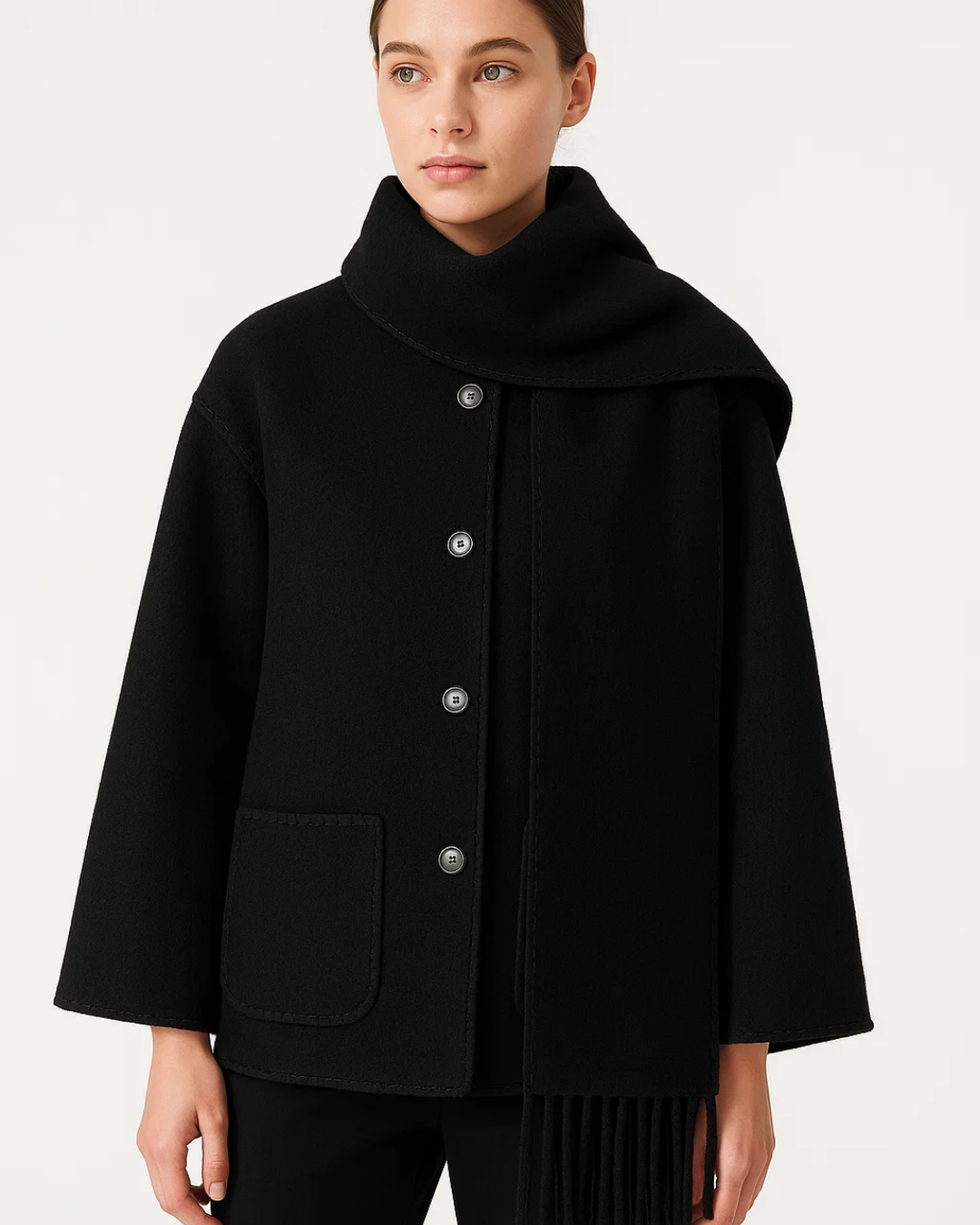 Women's Classic Longline Coat with Scarf Detail