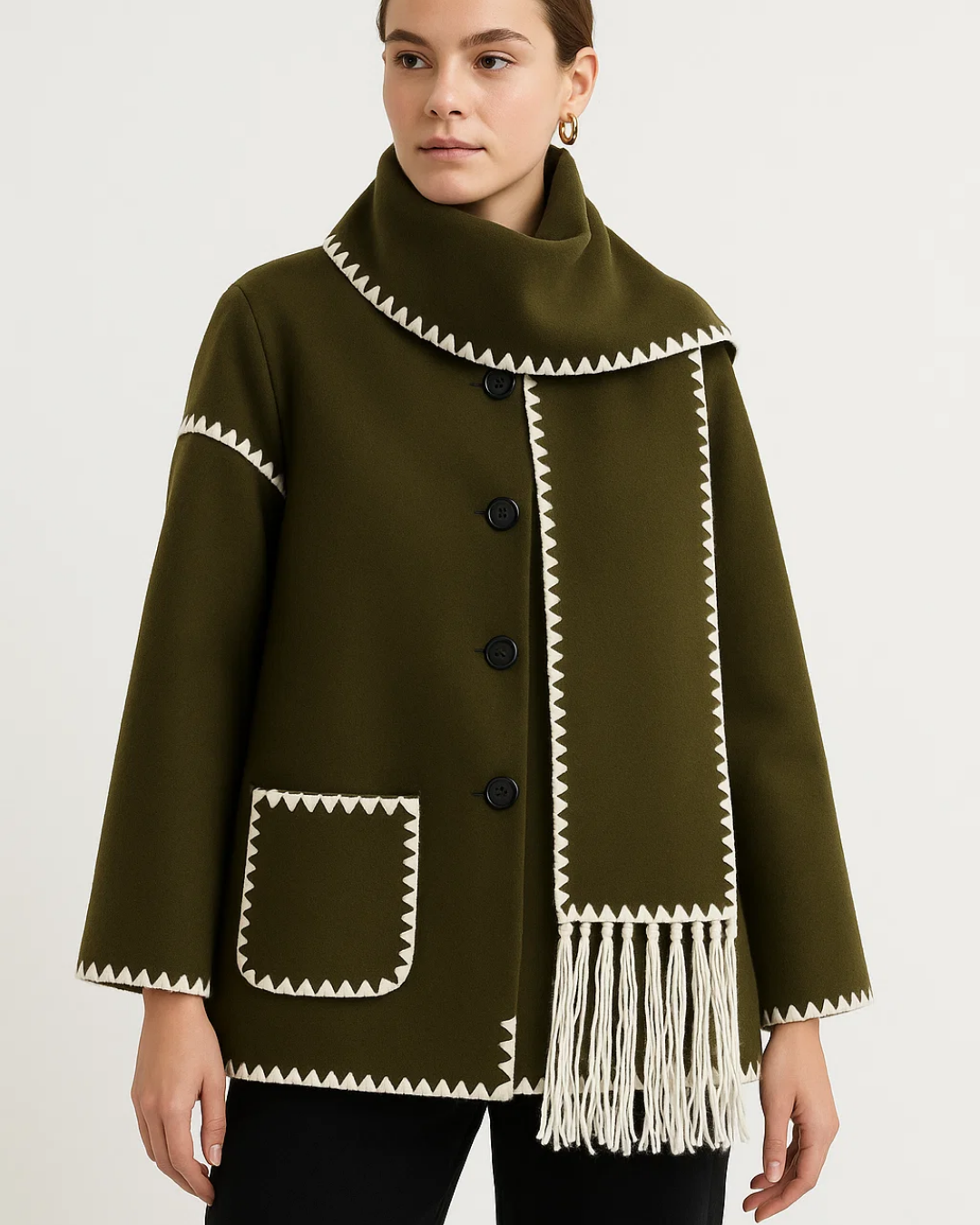 Women's Classic Longline Coat with Scarf Detail