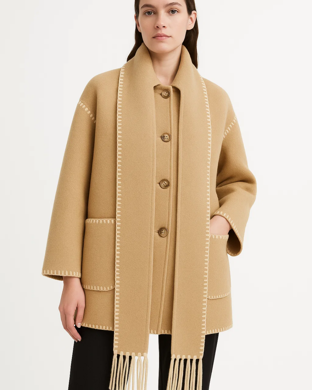Women's Classic Longline Coat with Scarf Detail