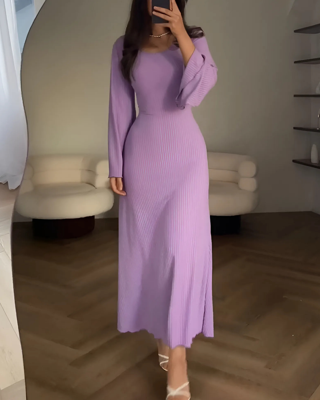 Women's Elegant Fitted Maxi Dress with Wide Long Sleeves