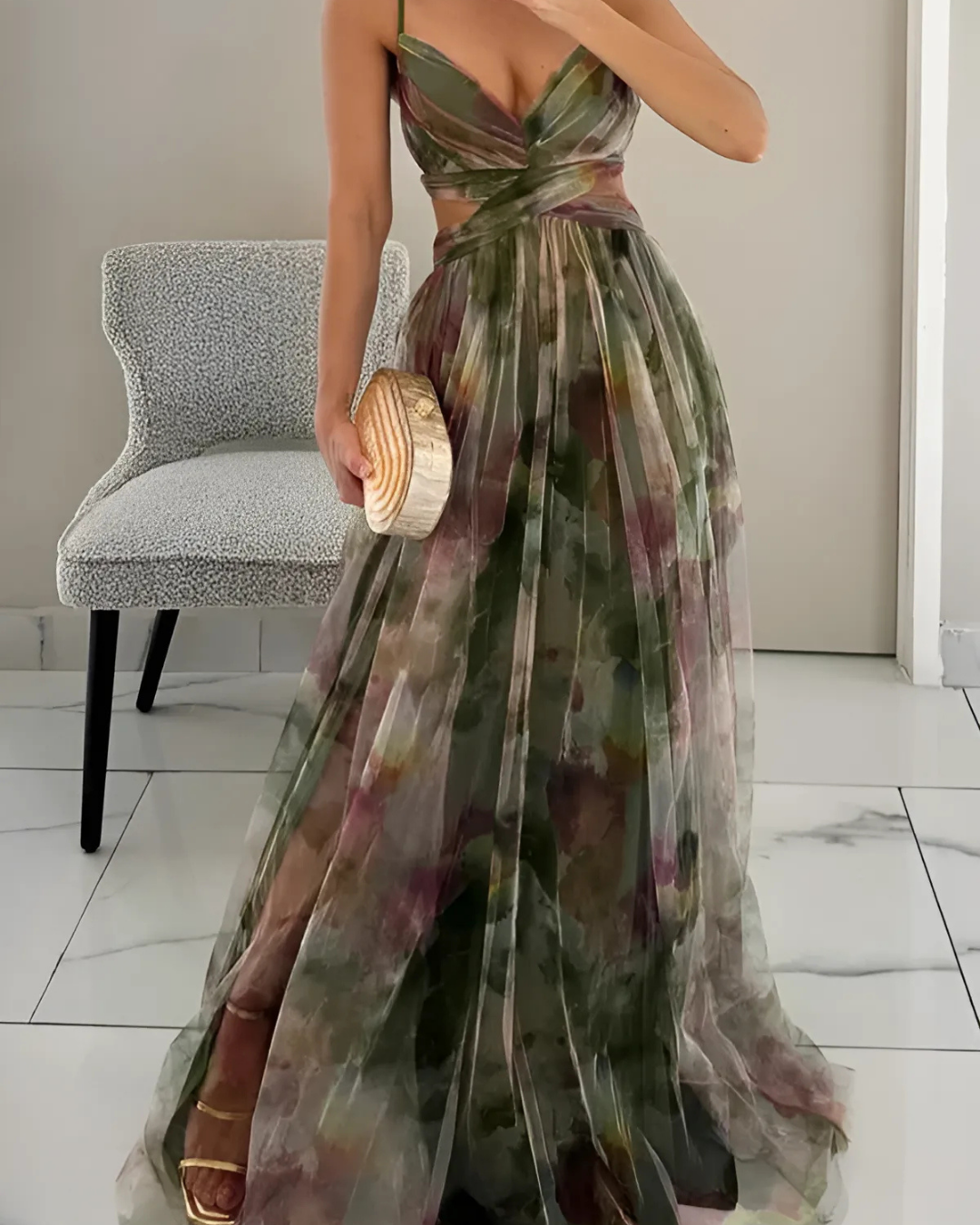 Women's Elegant Floral Maxi Dress With Spaghetti Straps