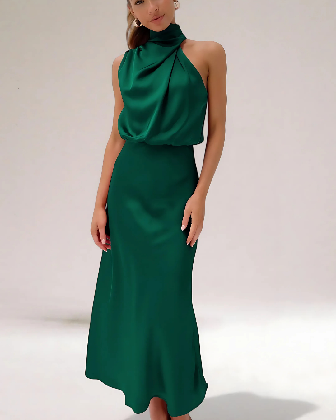 Women's Elegant Satin Maxi Dress with Halter Neckline