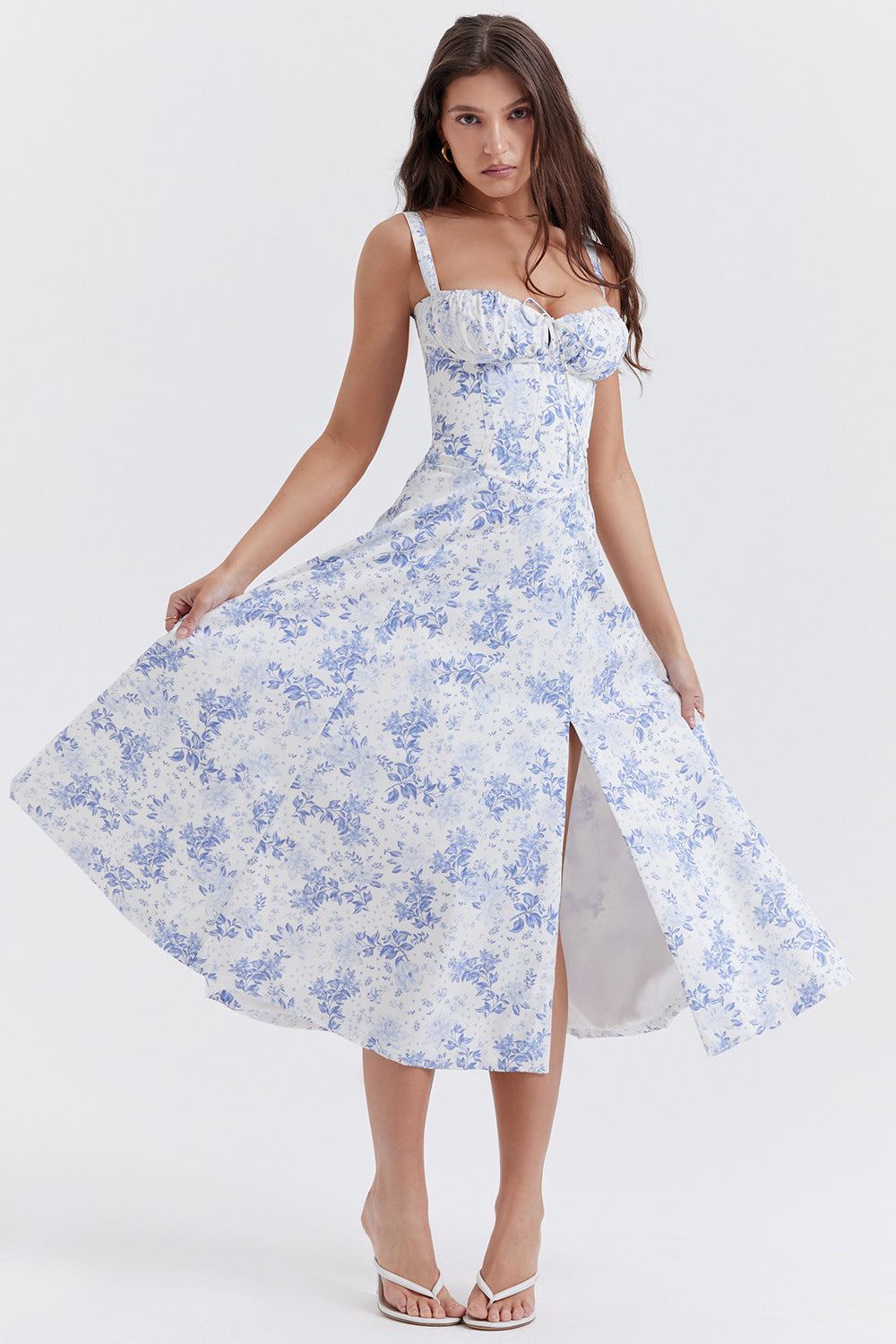 Women's Elegant Sleeveless Floral Summer Midi Dress