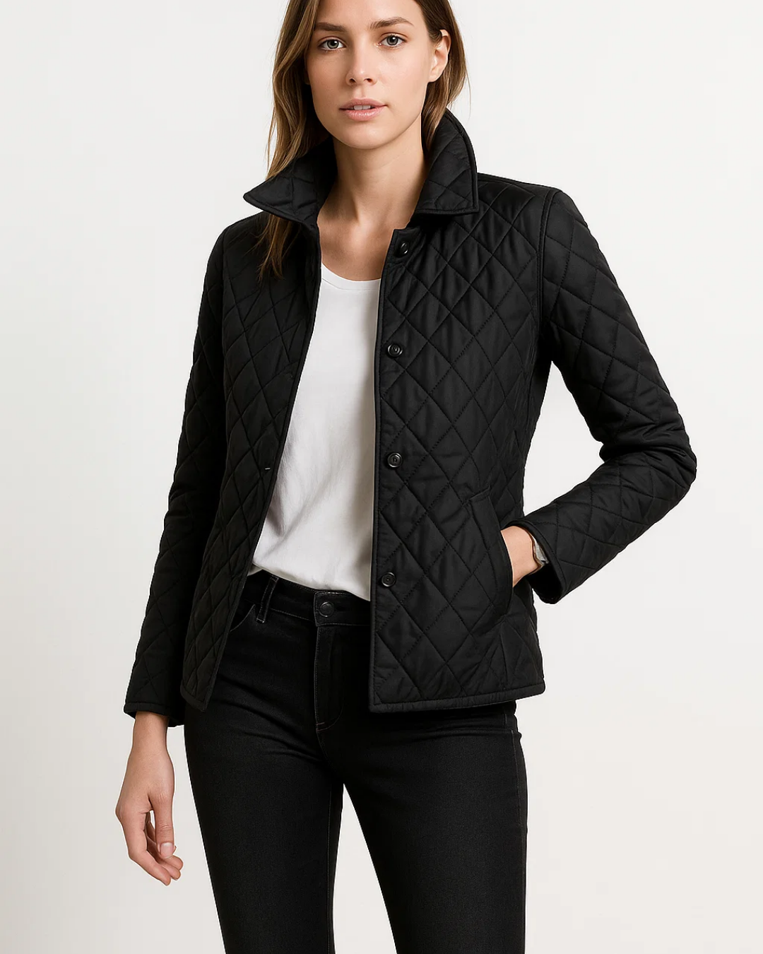 Women's Quilted Jacket with Button Closure