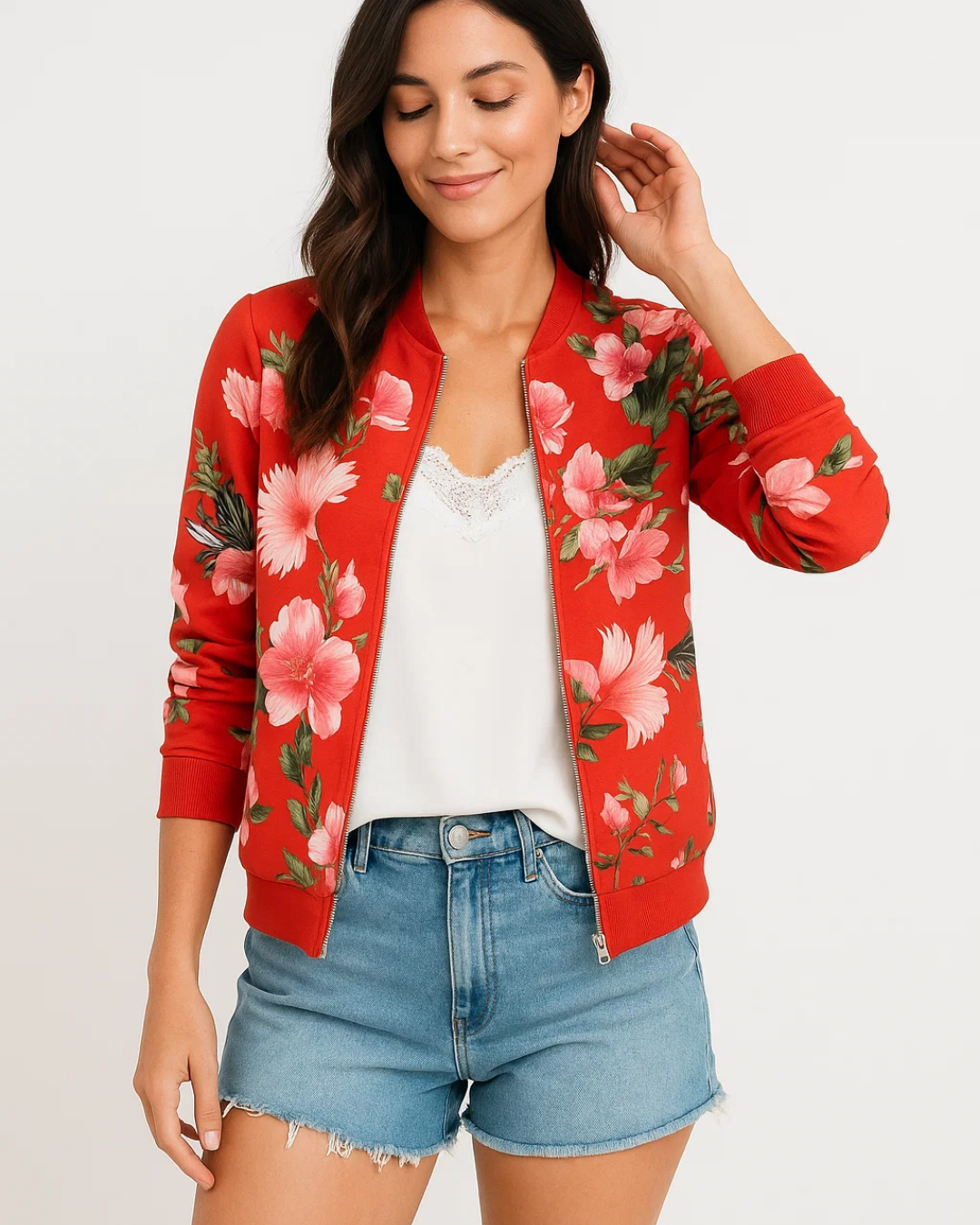 Women's Stylish Floral Bomber Jacket