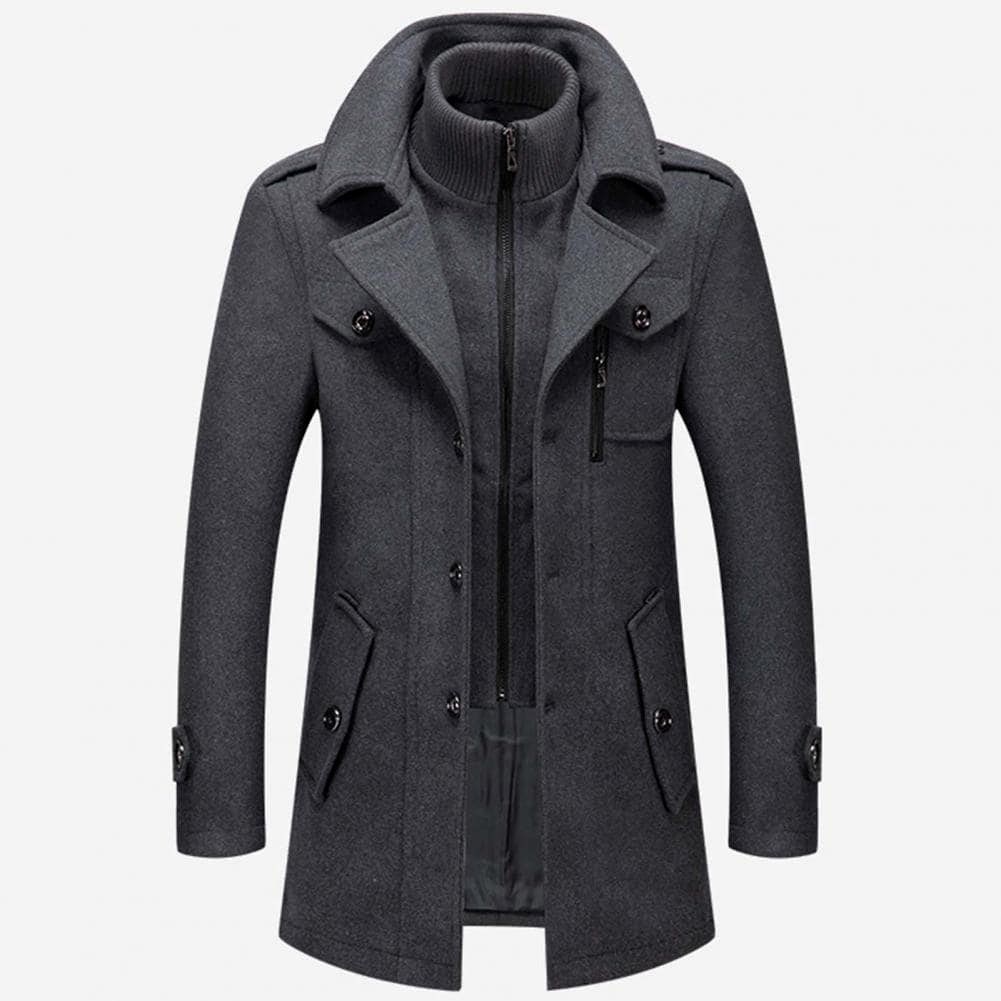Wool Blend Stand Collar Mens Coat With Weather Ready Layering And Practical Pockets By TrendAura