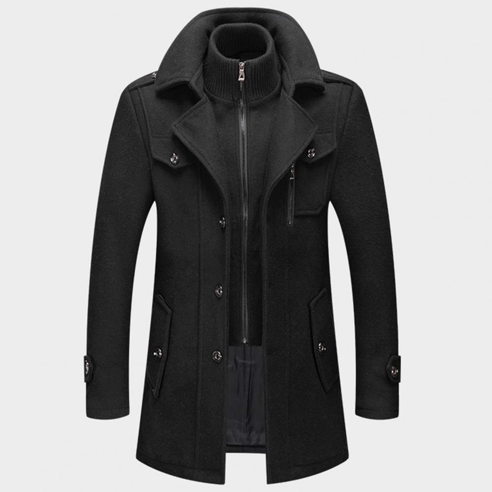 Wool Blend Stand Collar Mens Coat With Weather Ready Layering And Practical Pockets By TrendAura