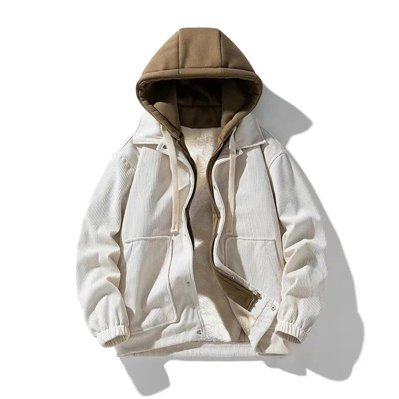 Men's Corduroy Hooded Jacket Lined For Warmth And Urban Style For Cold Weather Wear