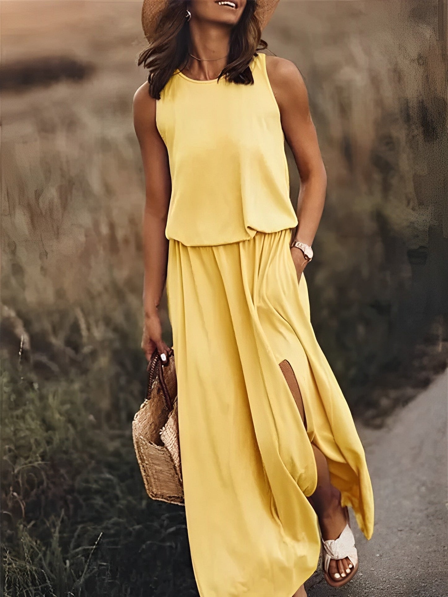 JONNA Dress Breathable Sleeveless Long Retro Style for Travelers Elegant Colorful Travel Dress