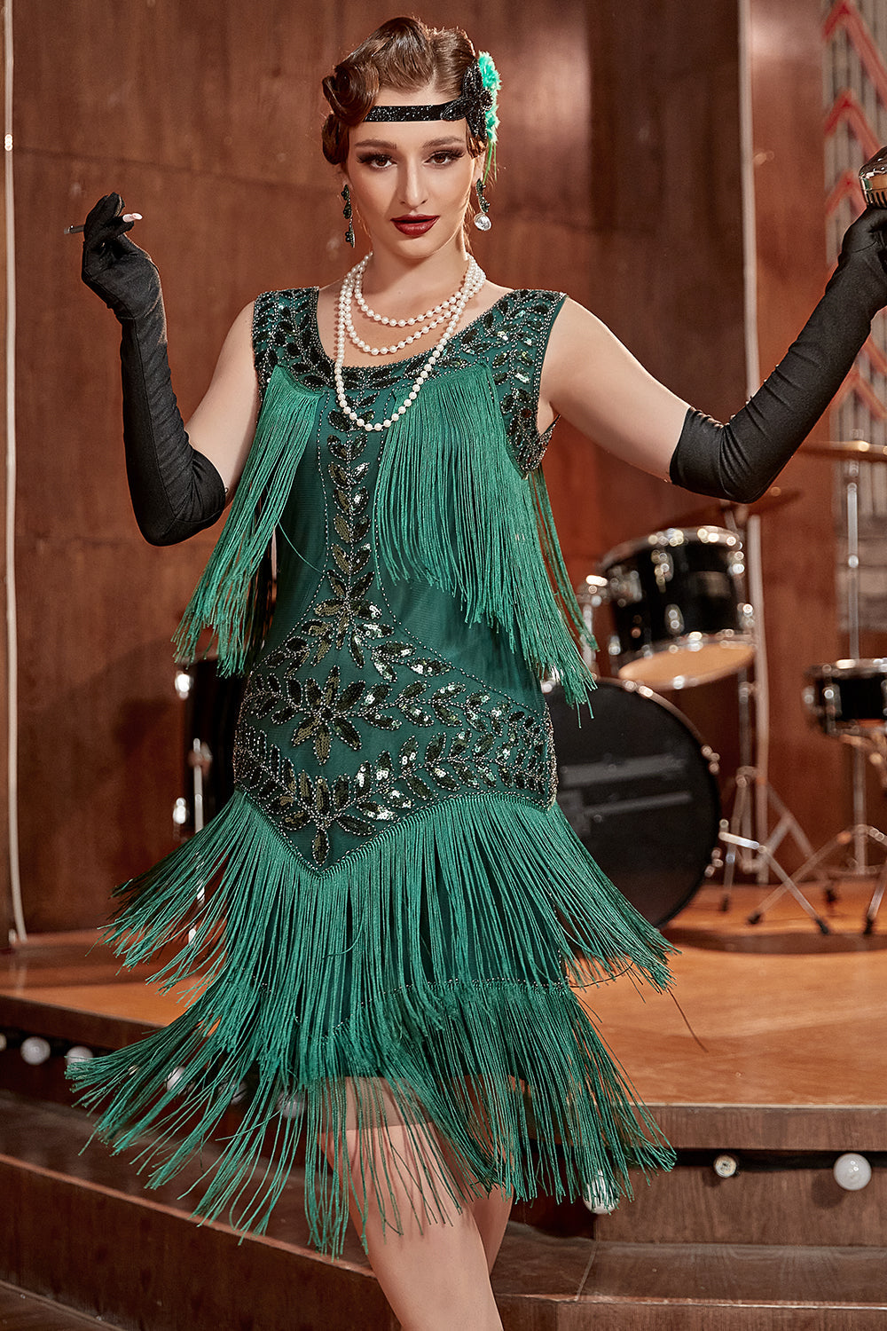 Women's Flapper Dress - Pearls and Sequins - Fringes - Sleeveless Vintage Look