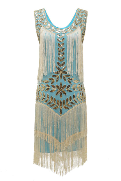 Women's Flapper Dress - Pearls and Sequins - Fringes - Sleeveless Vintage Look